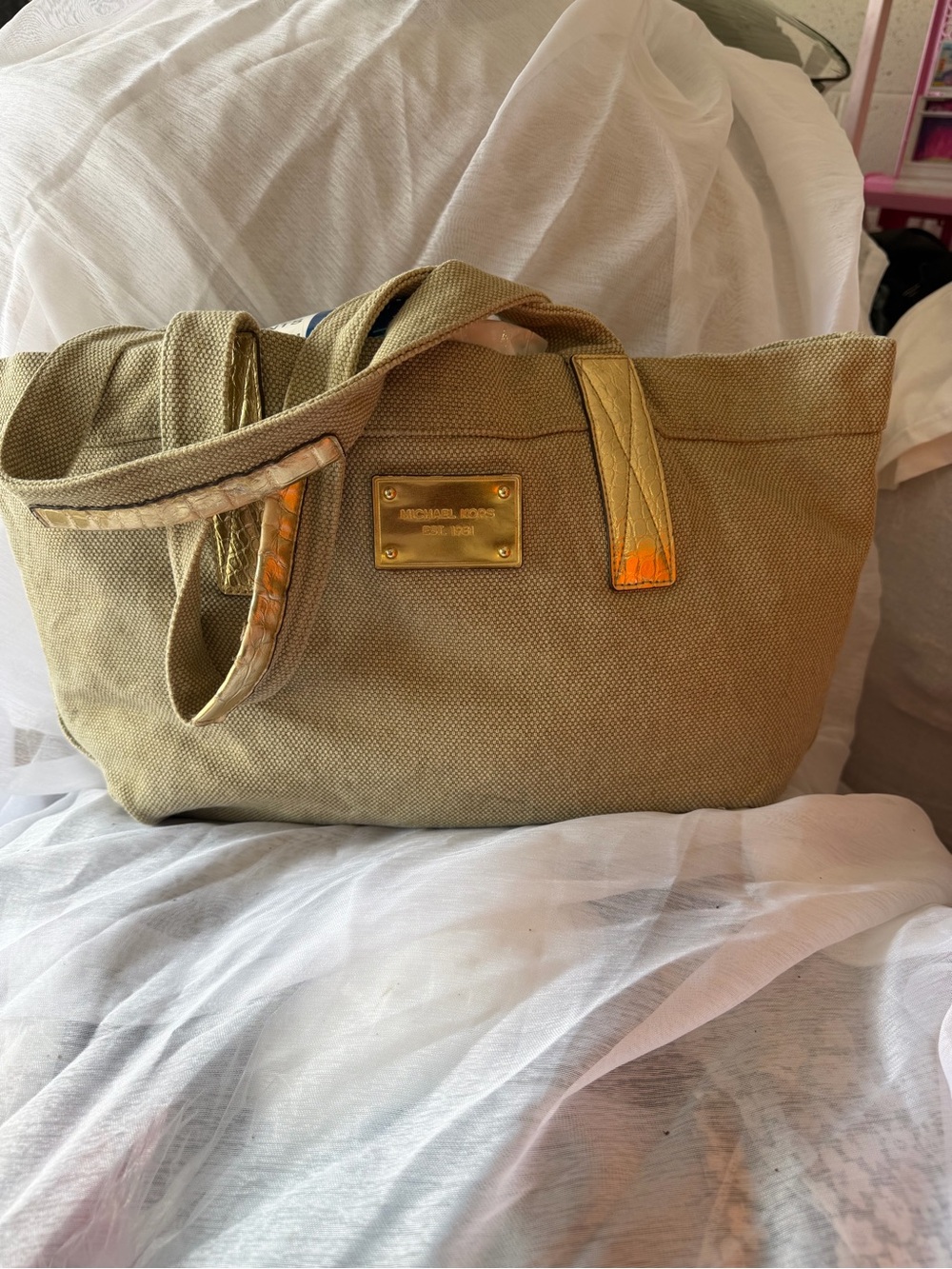 Michael Kors Olive Canvas Tote with Gold-Tone Hardware - Picture 3 of 5